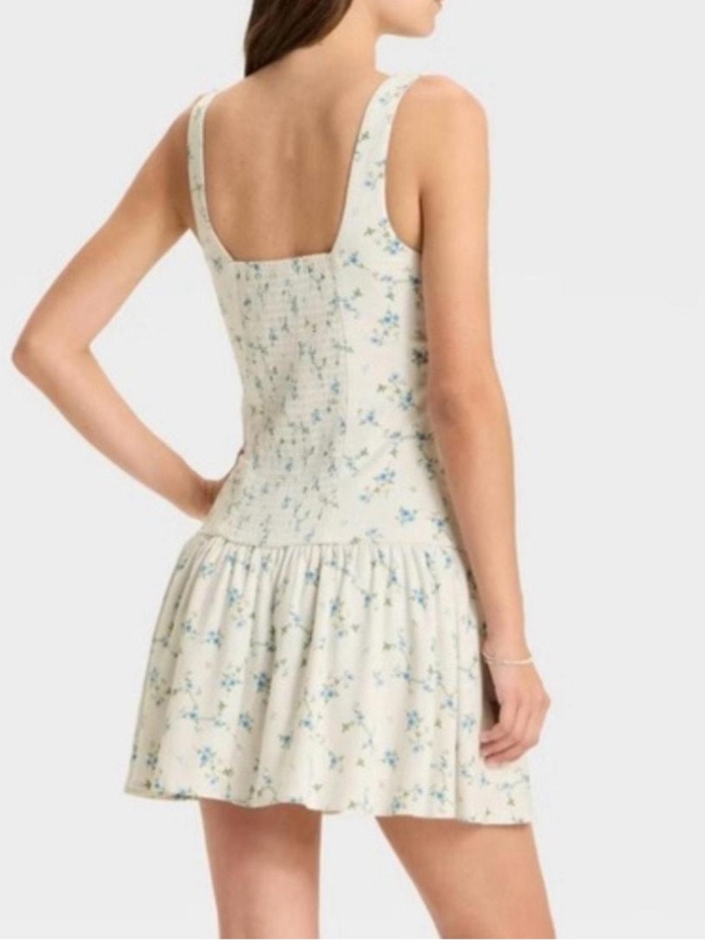 wild fable Cream Floral Mini Dress with Blue Print - Picture 9 of 9